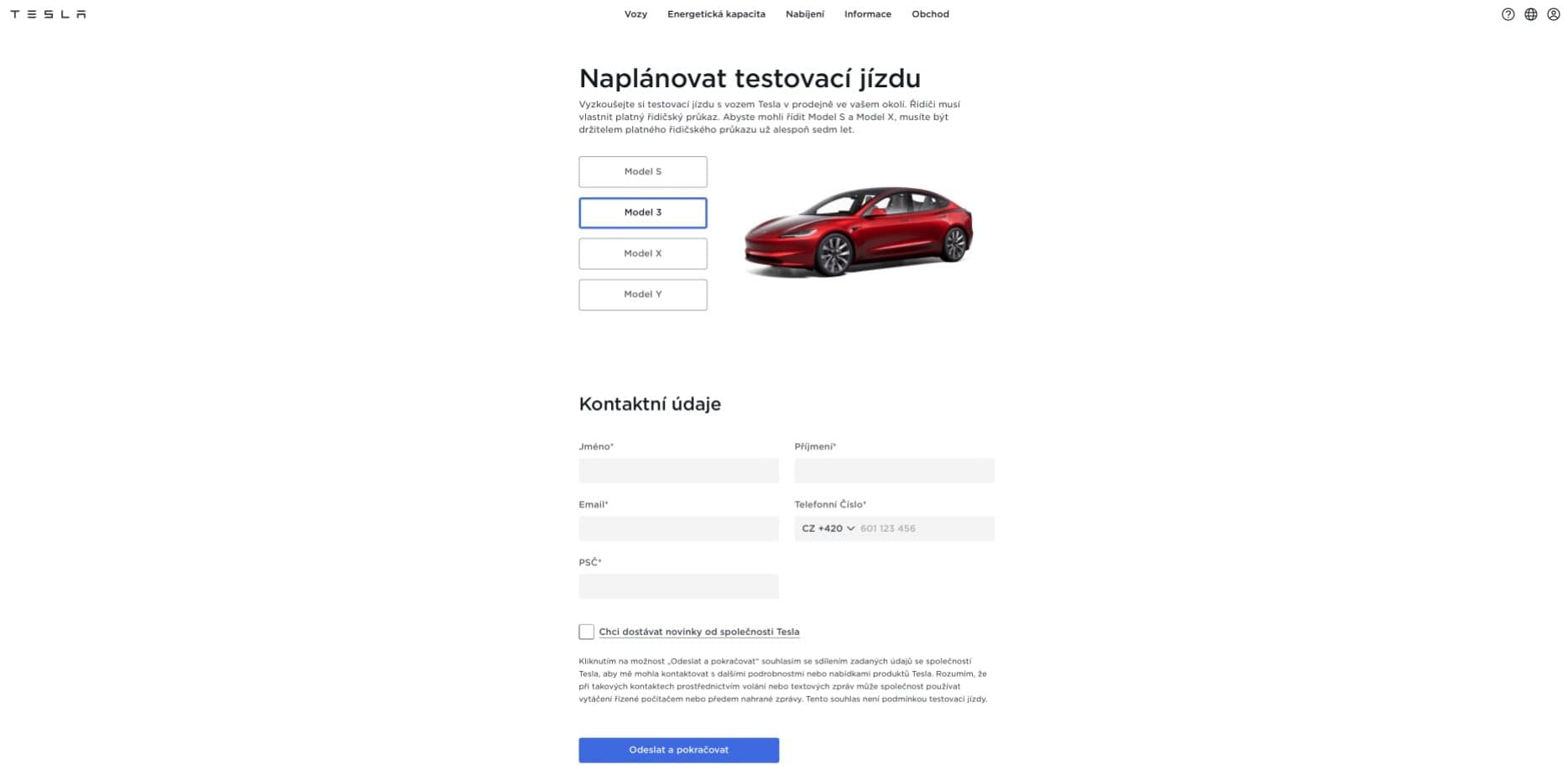 Na webu Tesly už se můžete objednávat na testovací jízdu s novým Modelem 3 Highland