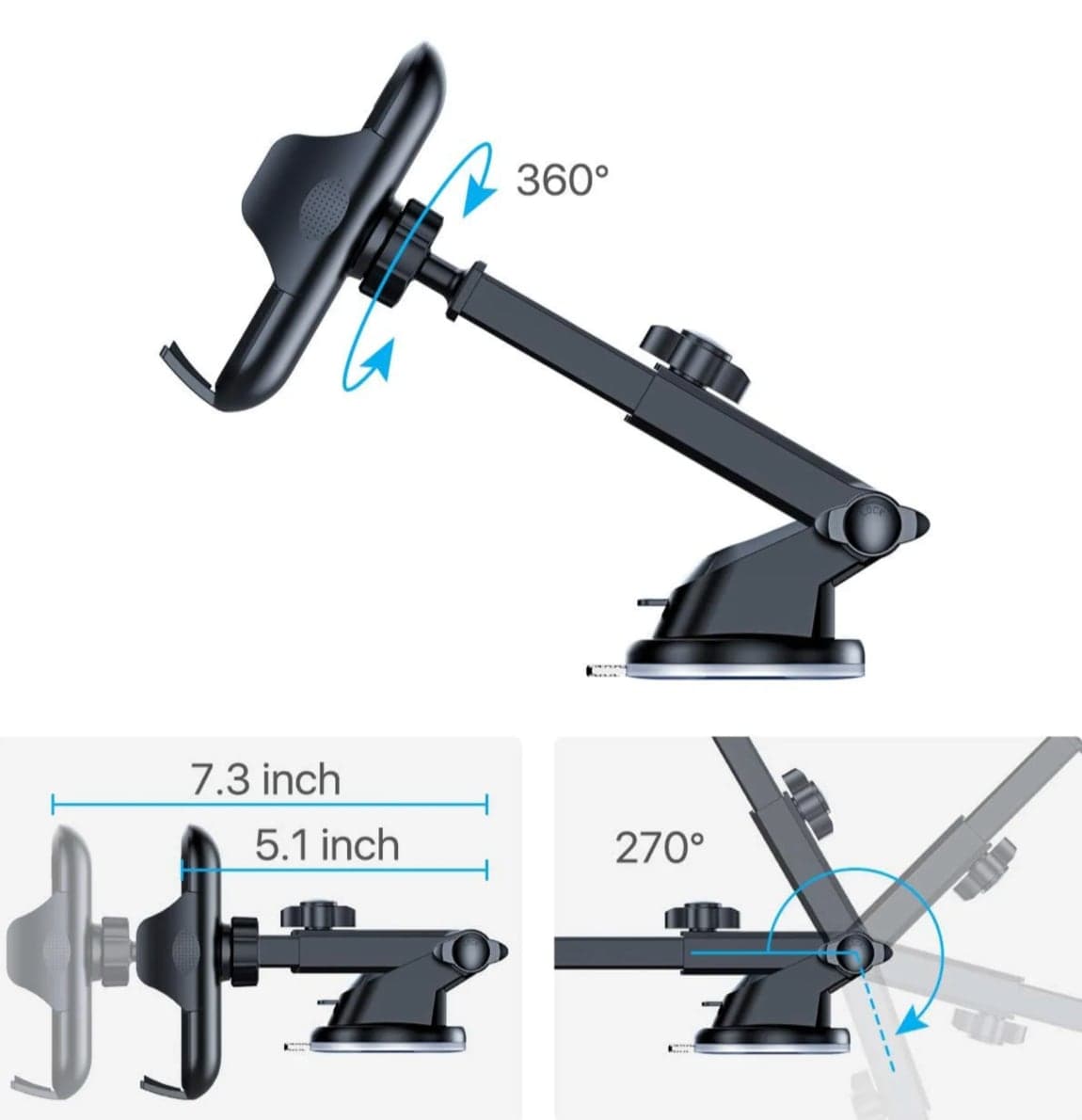 Držák má otočný a teleskopický mechanismus