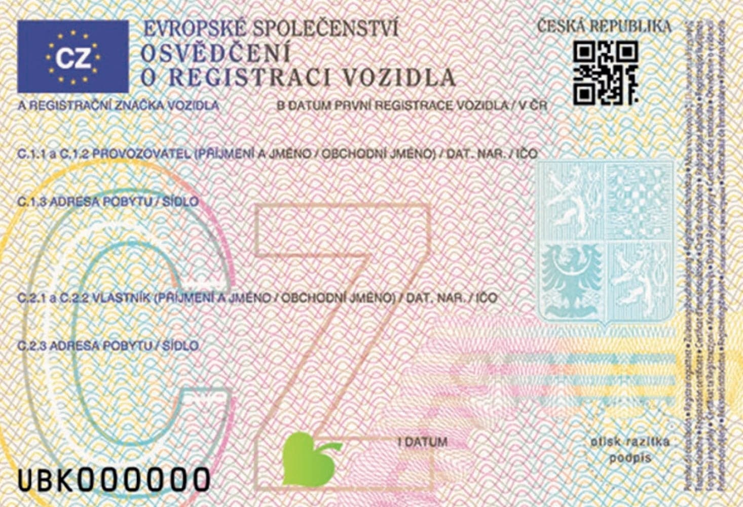 Nové osvědčení o registraci vozidla 2024 zepředu