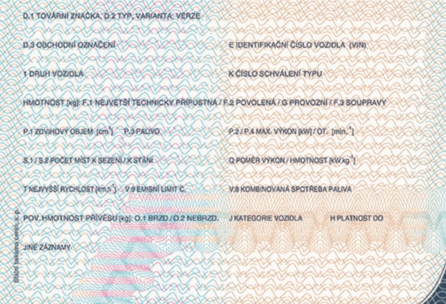 Nové osvědčení o registraci vozidla 2024 zezadu
