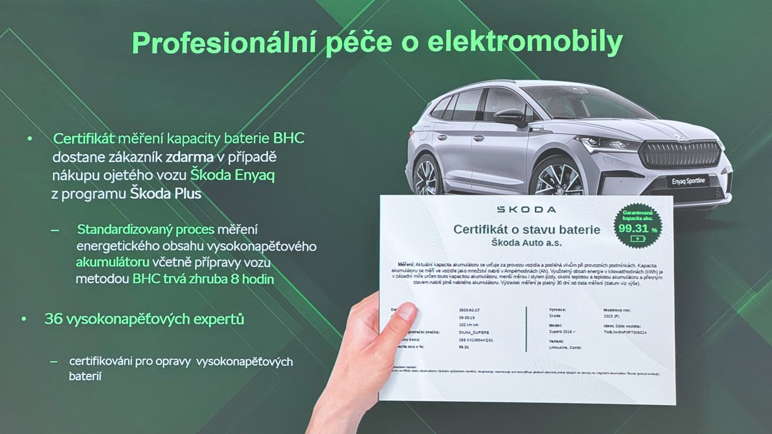 Škoda certifikát na baterii u ojetého elektromobilu