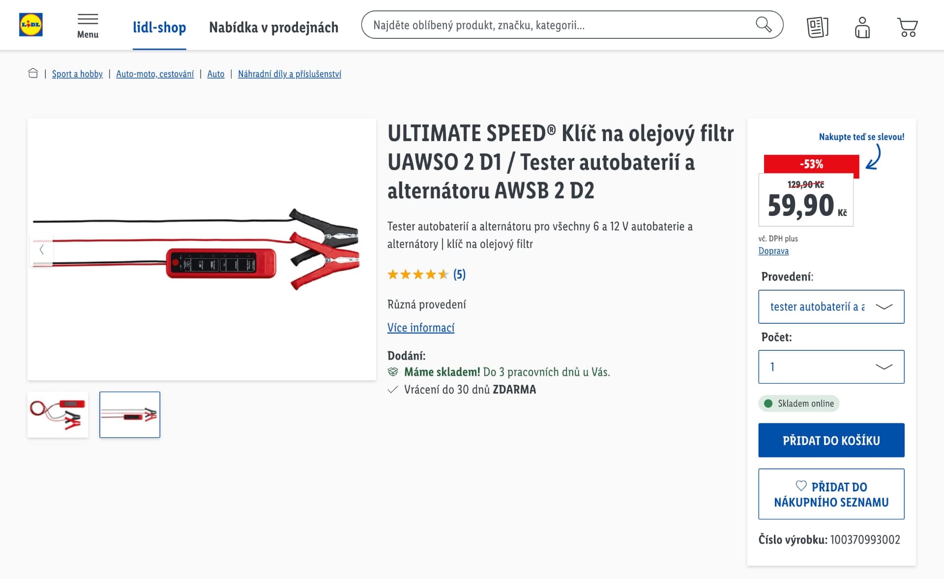 Lidl tester autobaterií a alternátoru