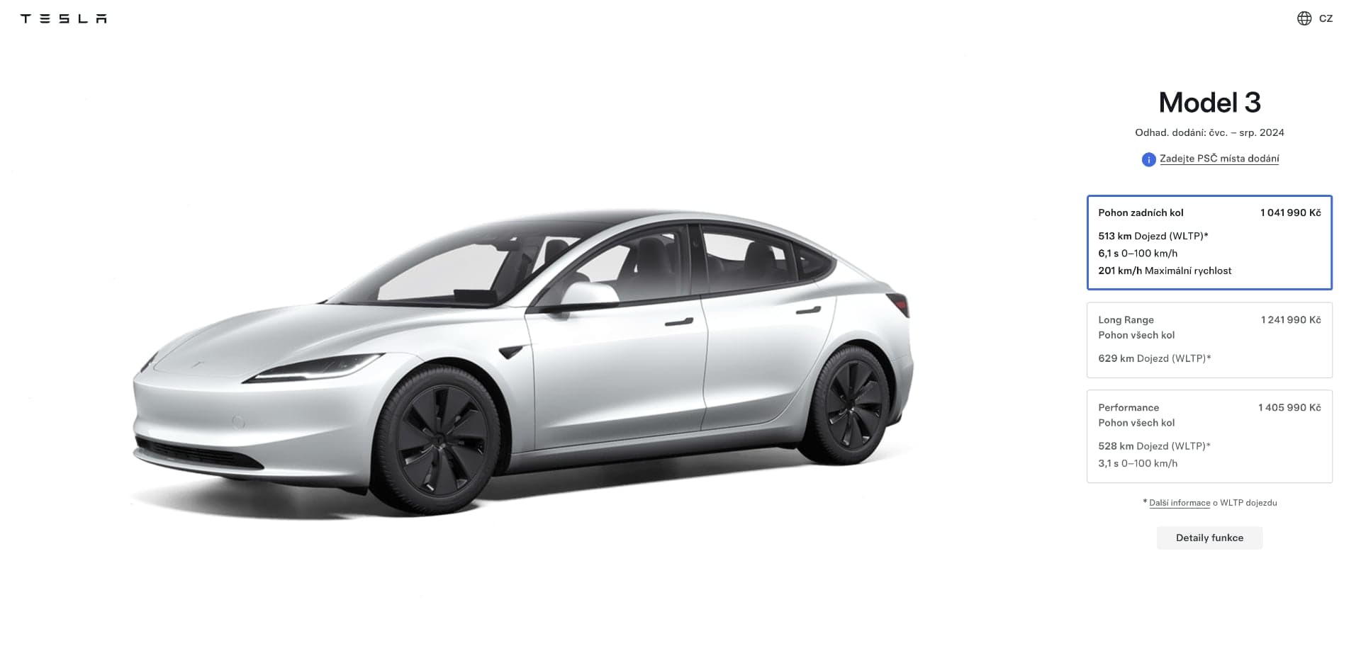 Tesla Model 3 nové ceny od 9. července 2024
