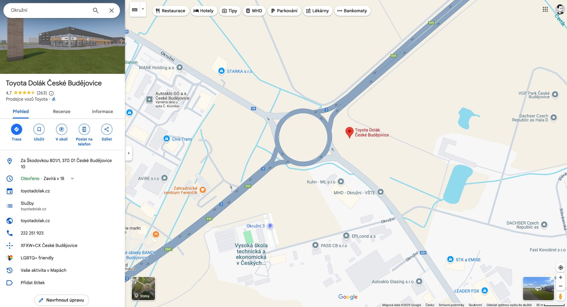 Nový showroom Toyota Dolák v Českých Budějovicích na Okružní | foto: Google Mapy