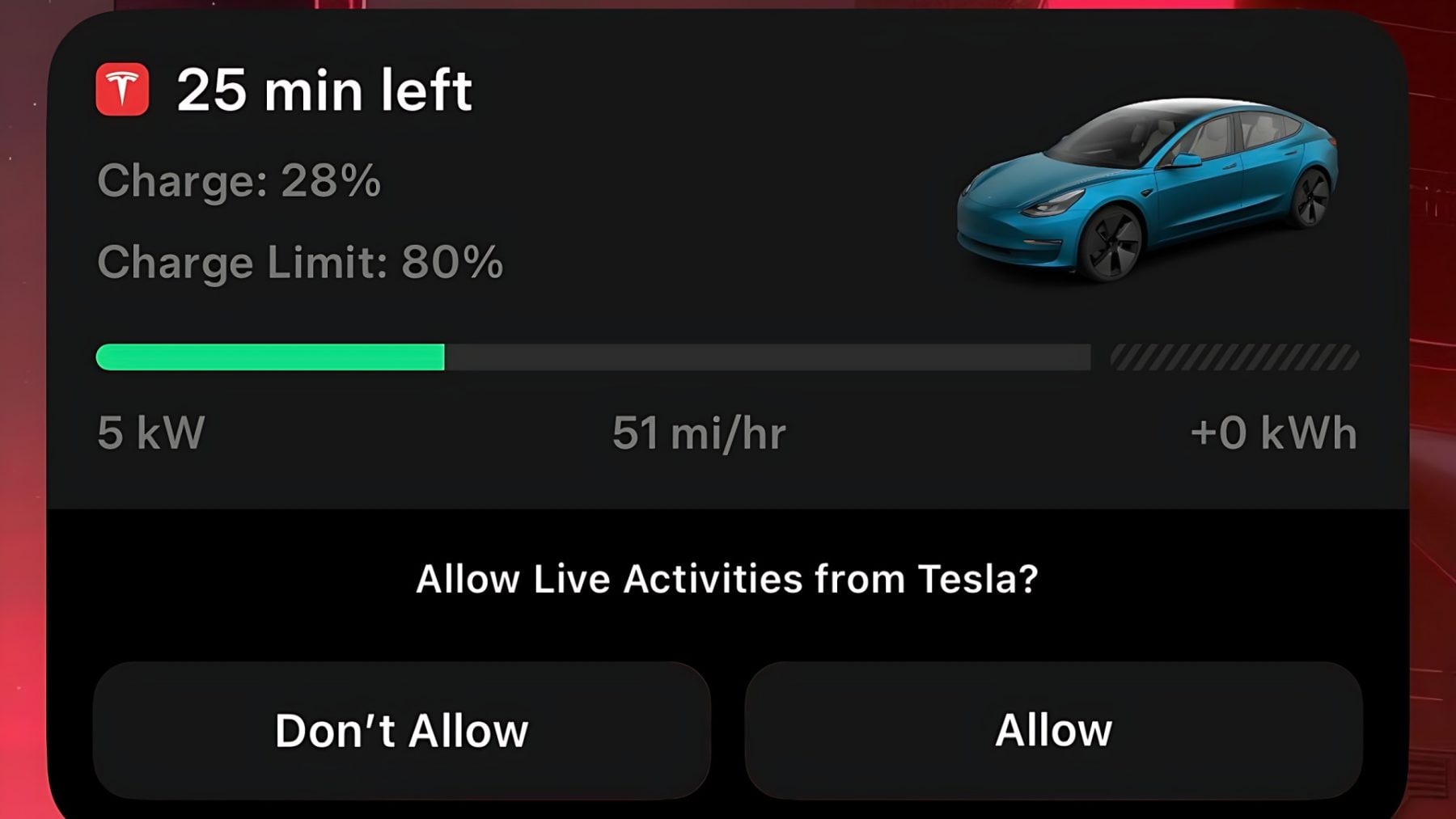 Zobrazení průběhu nabíjení přes Supercharger v Live Activities | x.com/Teslarati