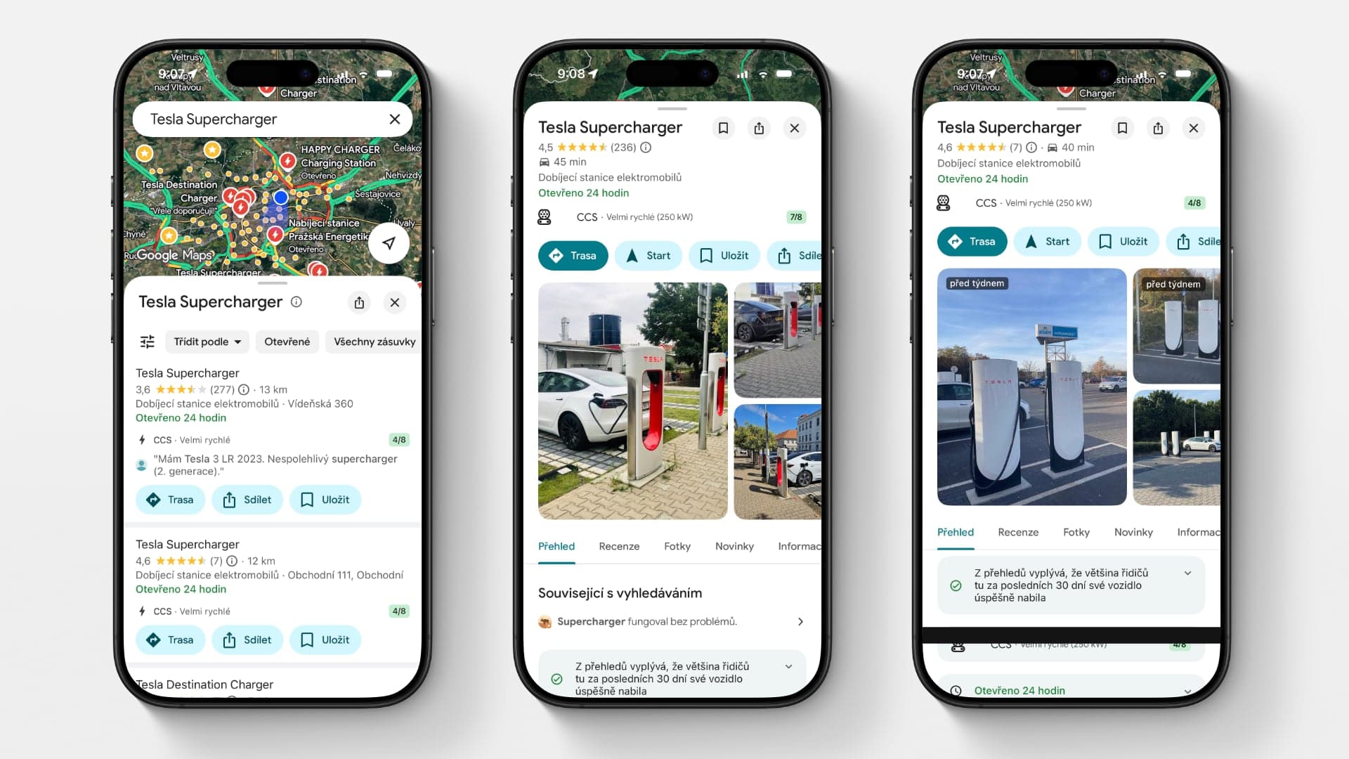 Aktuální obsazenost Tesla Supercharger v aplikaci Google Mapy | Zdroj: Luboš Srb