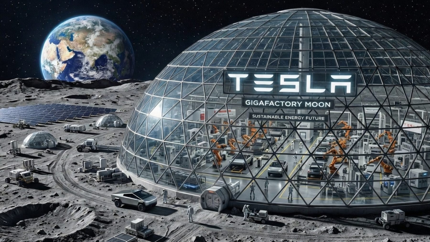 Tesla Gigafactory na Měsíci | Zdroj: Gemini