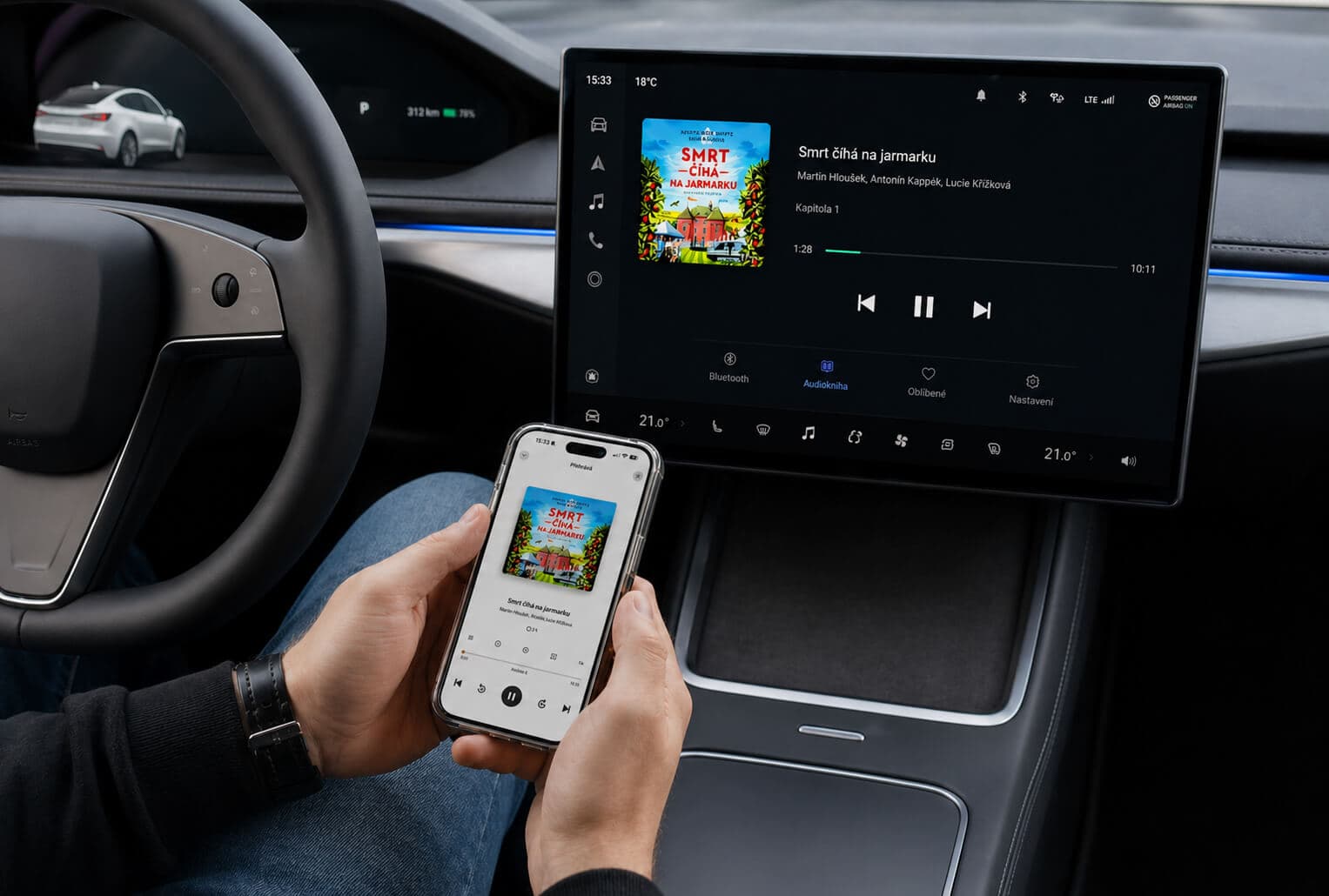Poslech audioknihy přes mobilní aplikaci Můj Luxor a infotainment | Zdroj: Knihkupectví LUXOR