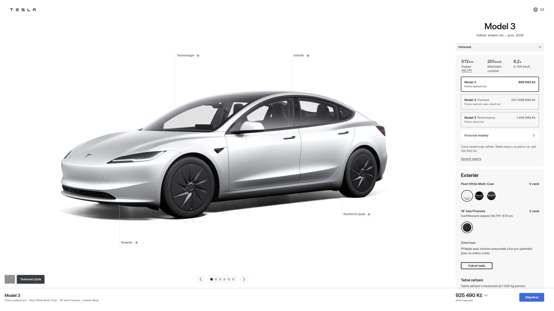 Tesla Model 3 v konfigurátoru s novou standardní sadou kol Prismata | Zdroj: Tesla